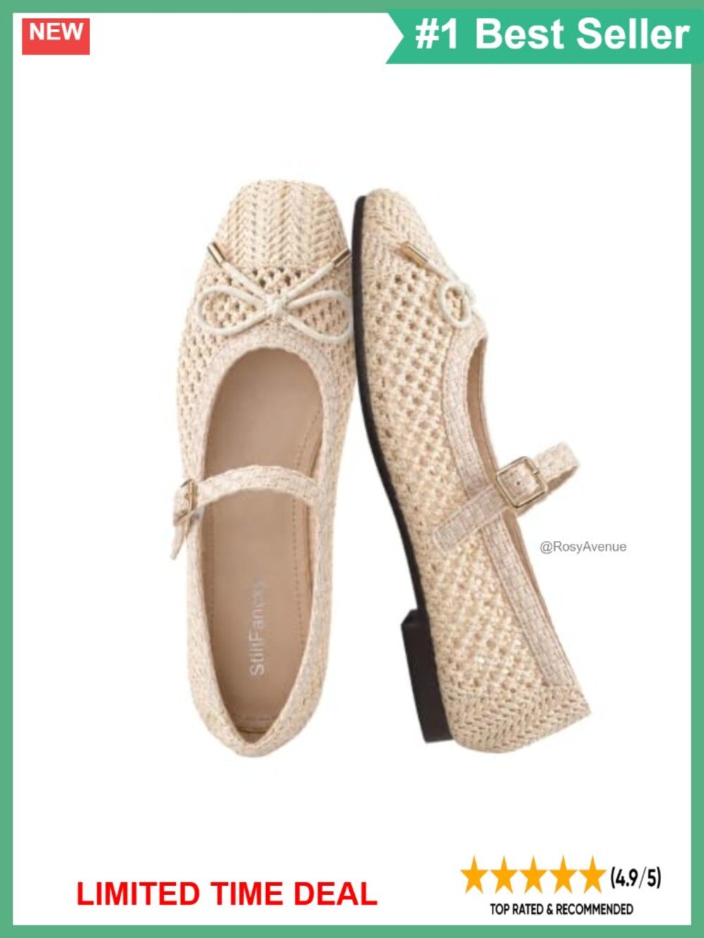 Woven Raffia Mary Jane Flats Square Toe Buckle Strap Cushioned Ballet Shoes
